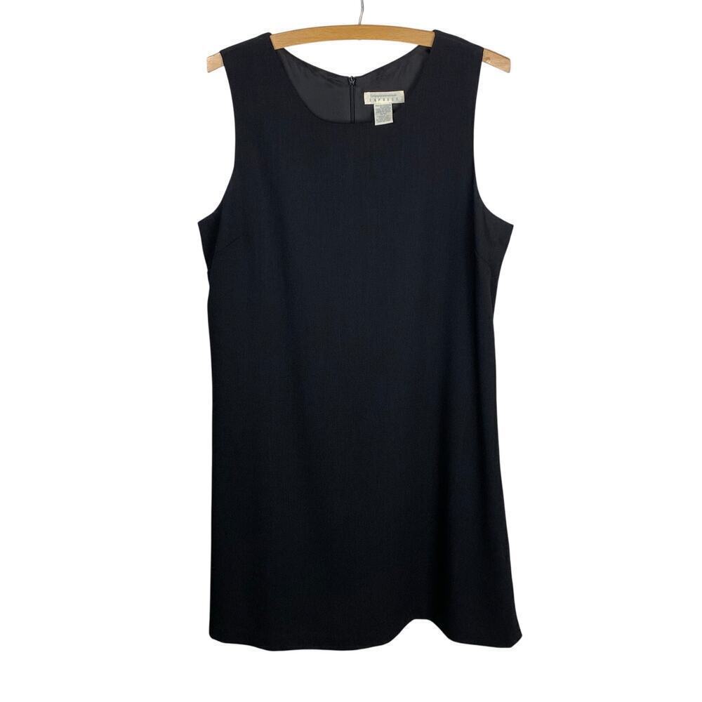 Vtg. 90s Express Black Sleeveless Shift Dress Size 11/12 Minimalist Effortless